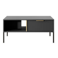 COUCHTISCH Catanian 1S Grau 96,9/44,4/60 cm – mit goldenen Griffen und schwarzen Beinen - Schwarz/Grau, Holzwerkstoff/Metall (60/96.9/44.4cm) - AX Living
