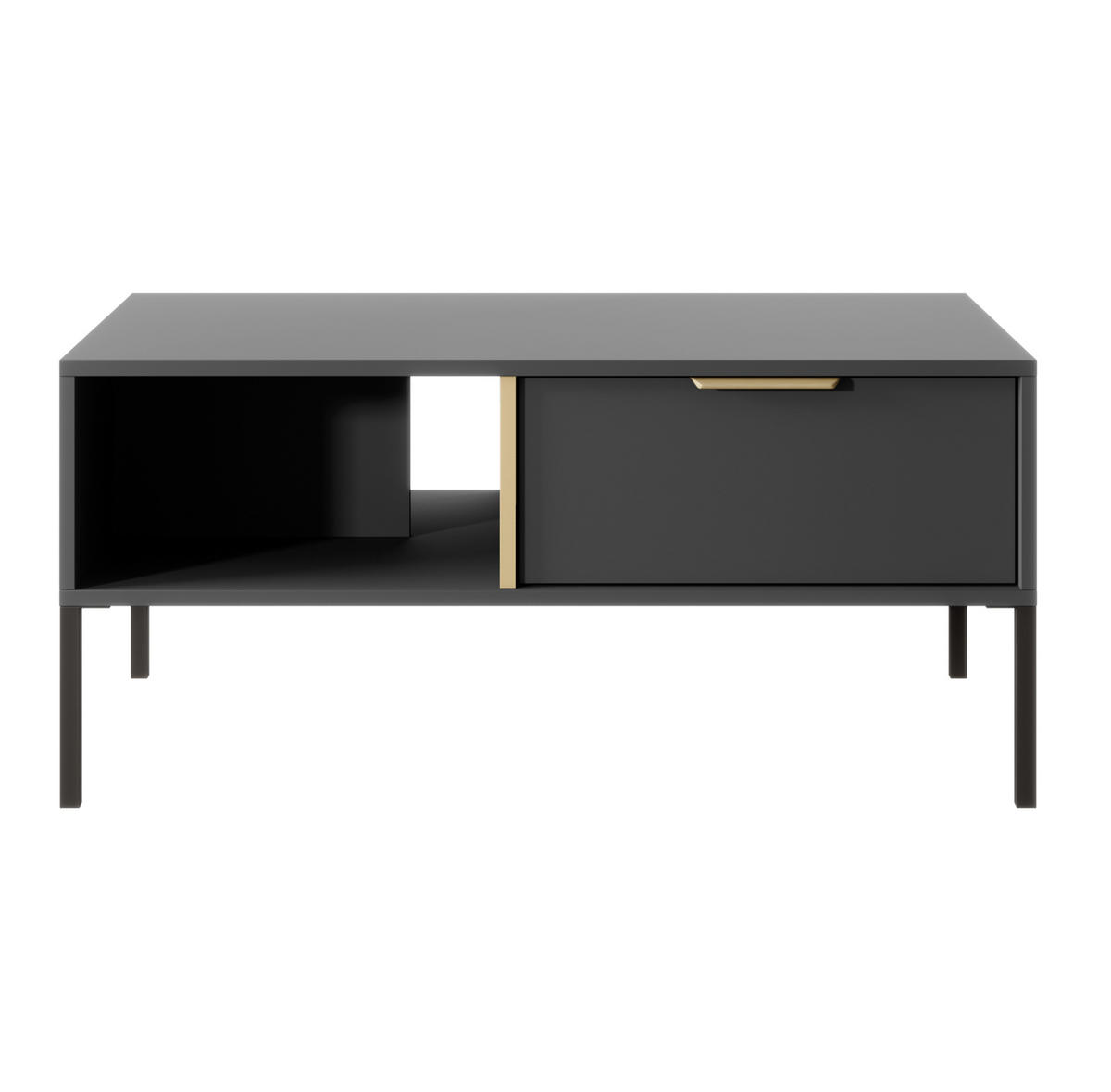 COUCHTISCH Catanian 1S Grau 96,9/44,4/60 cm – mit goldenen Griffen und schwarzen Beinen - Schwarz/Grau, Holzwerkstoff/Metall (60/96.9/44.4cm) - AX Living