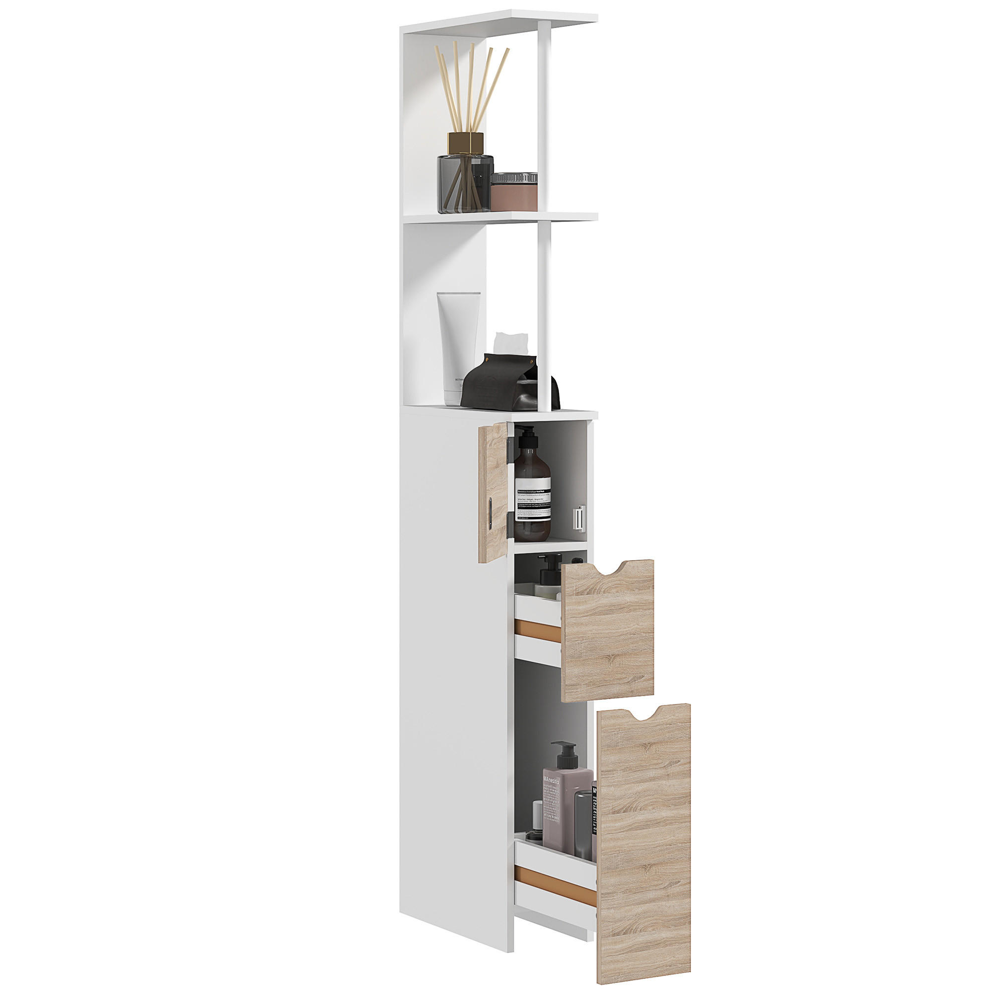 HOCHSCHRANK DE-12500 15/33/137 cm mit 2 Türen Weiß - Naturfarben, Holzwerkstoff (15/136.8/33cm) - ComfortXL