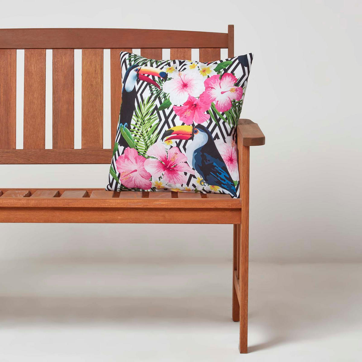 OUTDOOR-KISSEN 2er-Set 45/45 cm – Tukan & Blumen - Multicolor, Textil (45/45cm) - Homescapes