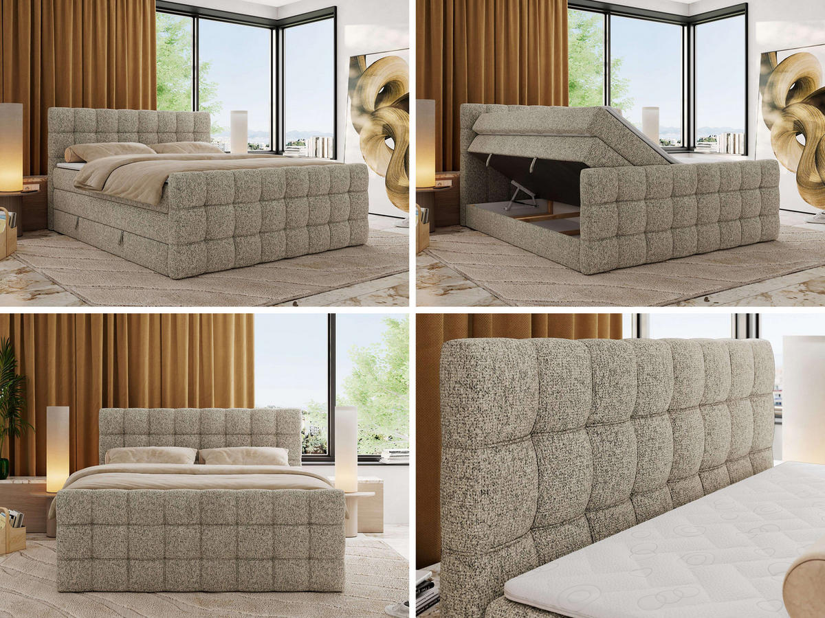 BOXSPRINGBETT ALTIVO KING DUO 160/200 - Dunkelbeige Strukture - H4 - Taupe, Textil (160/200cm) - MKS