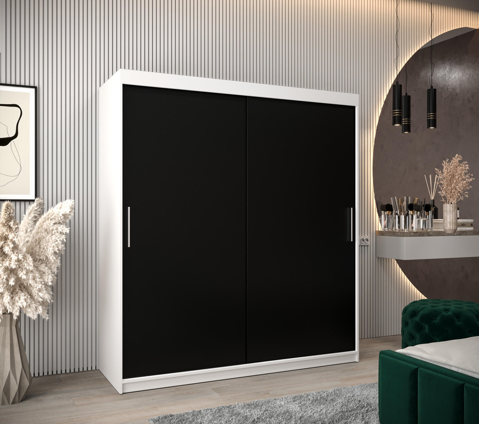 SCHWEBETÜRENSCHRANK 200/180/62 2-türig - Silberfarben/Schwarz, Holz/Kunststoff (180/200/62cm) - Abiks Möbel