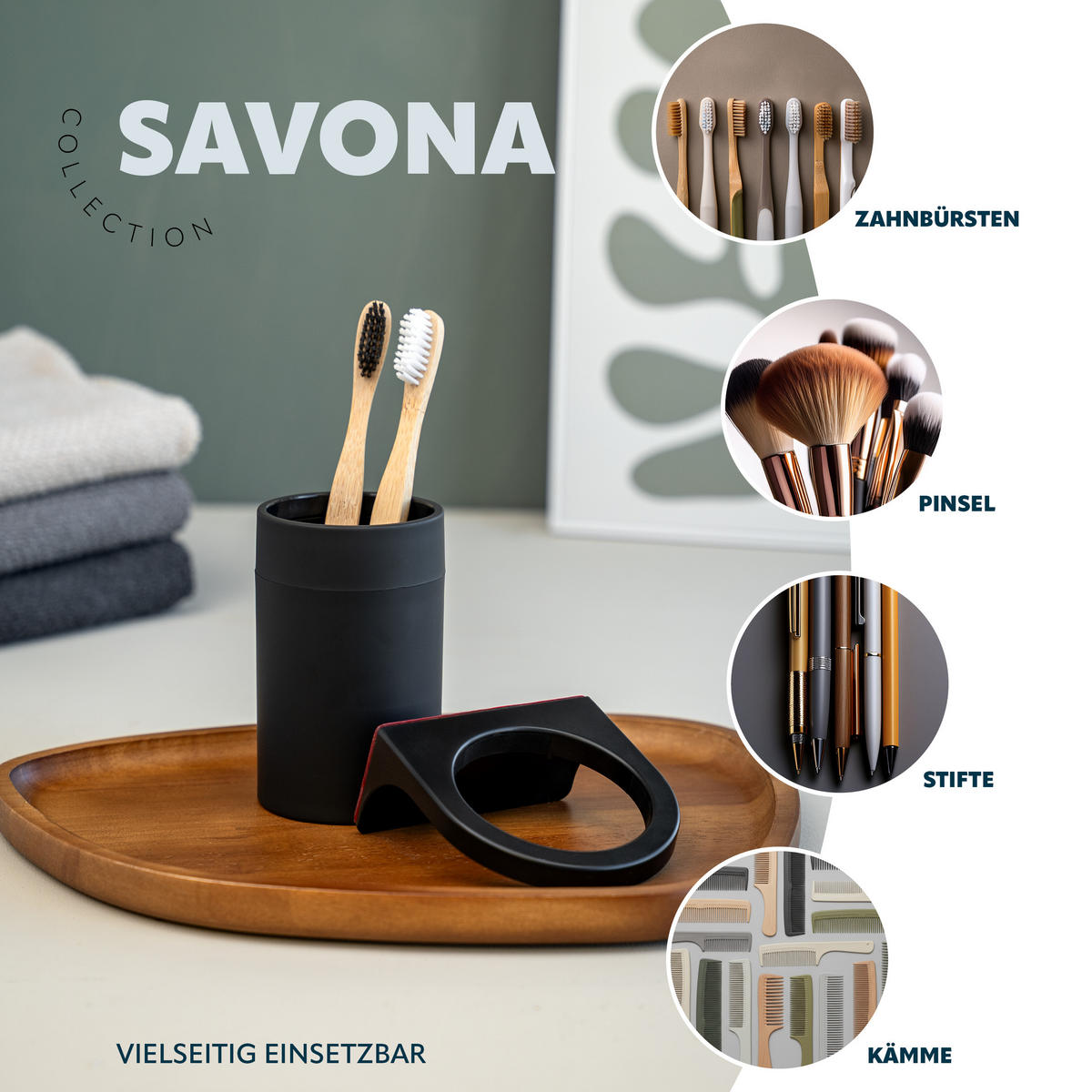 ZAHNPUTZBECHER SAVONA Softtouch, schwarz, rund - Schwarz, Kunststoff (9/11/9.5cm) - bremermann