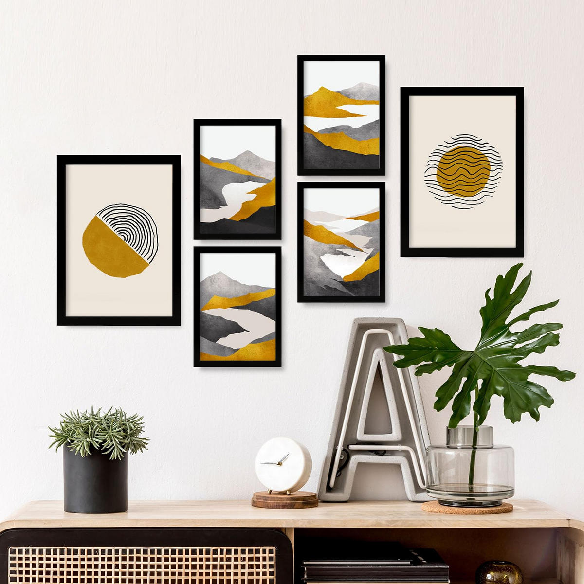 POSTER Set Mit 6 Zykloidale Natur In Kulissen Abstracts Ästhetische Dekorative Gemälde Für Ihr Wohnzimmer Zuhause A3 & A4 Schwarzer Rahmen - Schwarz, Papier (29/3cm) - Nacnic