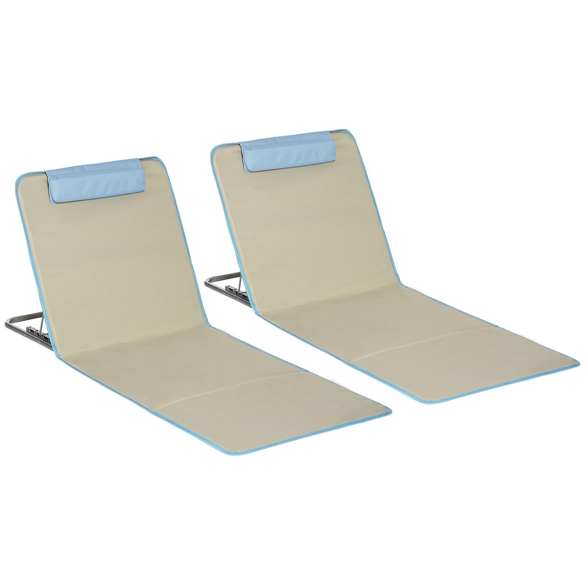 STRANDMATTE, 2er Set Faltbare Strandliege mit Kopfkissen, Tragetasche, Beige - Beige, Metall (53/35/124cm) - Outsunny