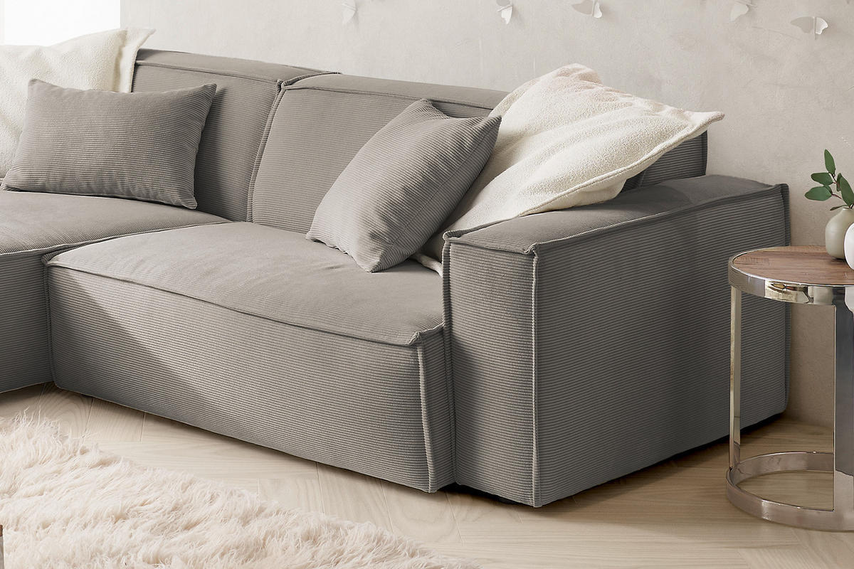 ECKSOFA SAMU Grau Cord - Schwarz/Grau, Textil (276/168cm) - KAWOLA