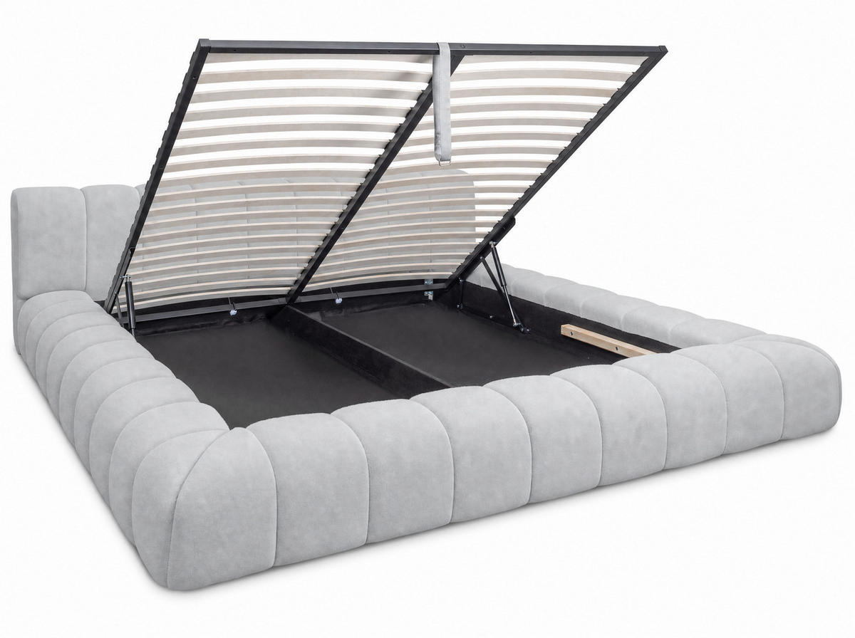POLSTERBETT Adore Hellgrau 160/200 cm Samt mit Bettkasten - Hellgrau, Textil/Metall (160/200cm) - wonello