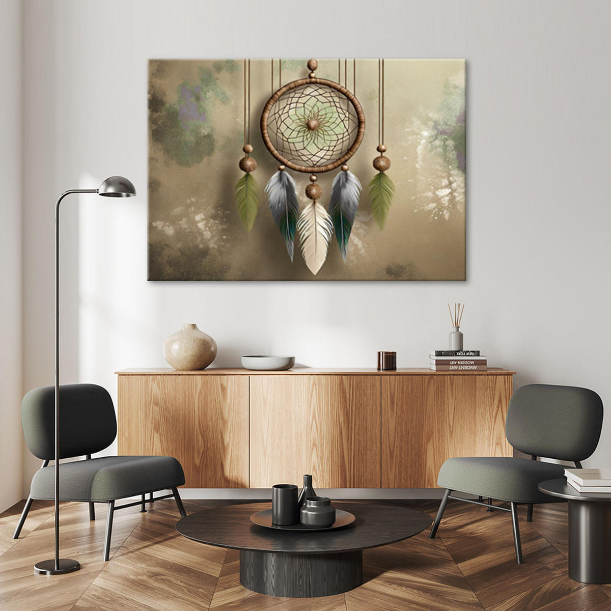 LEINWANDBILD Traumfänger Boho - Grün, Textil (60/40cm) - Feeby