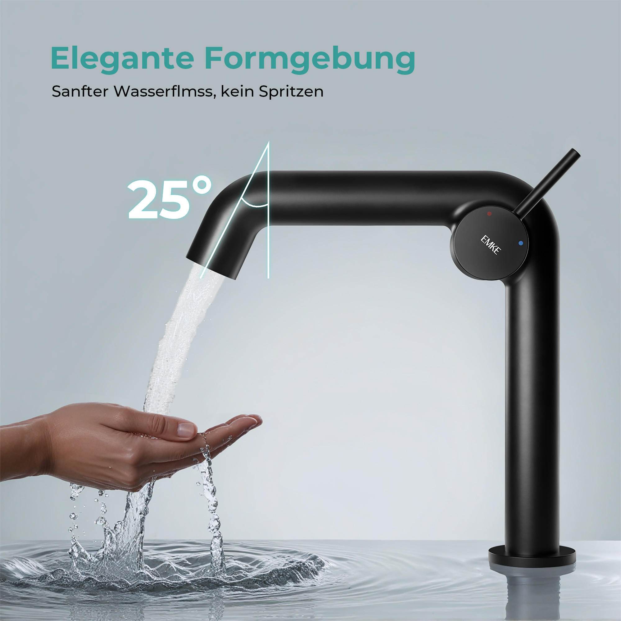 Thumbnail - Emke Waschtischarmatur, Schwarz, Metall, L-Form, 20x7.6x22.2 cm, Badezimmer, Waschbecken & Armaturen, Badarmaturen