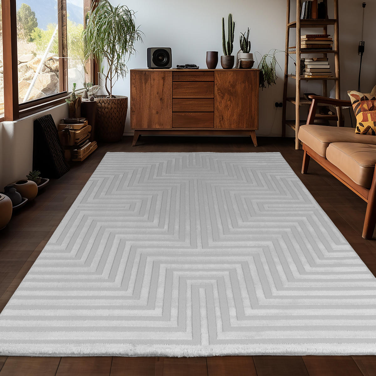 TEPPICH Kurzflor 3D-Muster Polypropylen Wohnzimmer Silber Rechteckig 240x340 - Silberfarben, Textil (240/340cm) - KADIMA DESIGN
