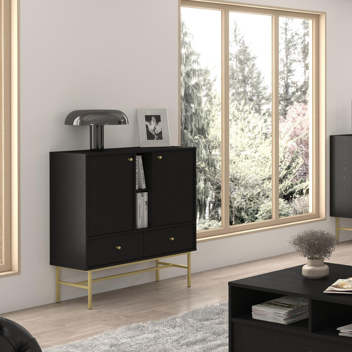 KOMMODE TORINO 100/108/41 cm mit 2 Schubladen 2 Türen Graphitfarben - Graphitfarben, Holzwerkstoff (100/108/41cm) - MASSENO