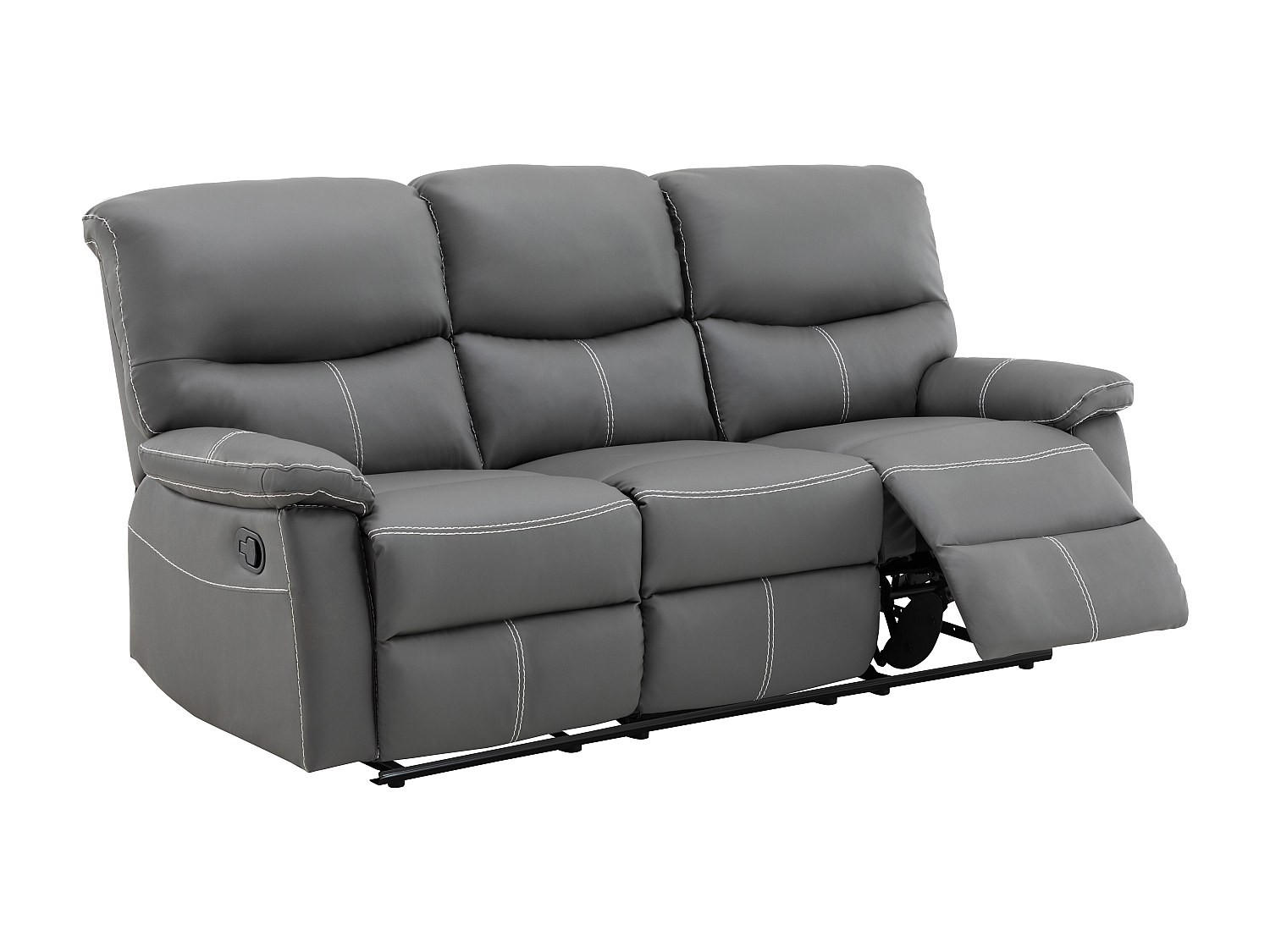 SOFAGARNITUR mit Relaxfunktion - 4 Personen-Sitzer - Kunstleder - Grau - - Grau, Leder (183/95/90cm) - Vente-Unique