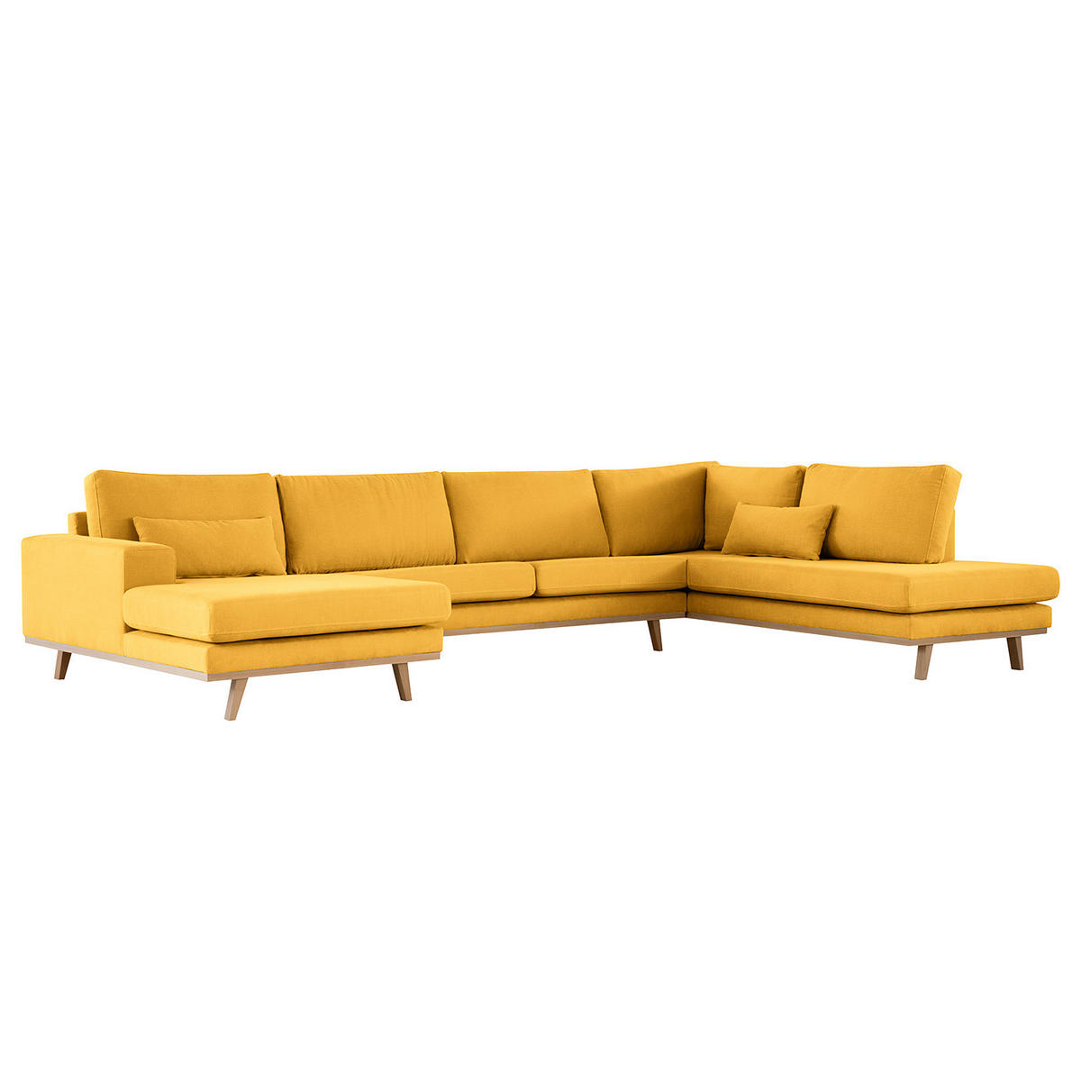 WOHNLANDSCHAFT mit Longchair - Gelb/Buchefarben, Textil (371/81/219cm) - home24