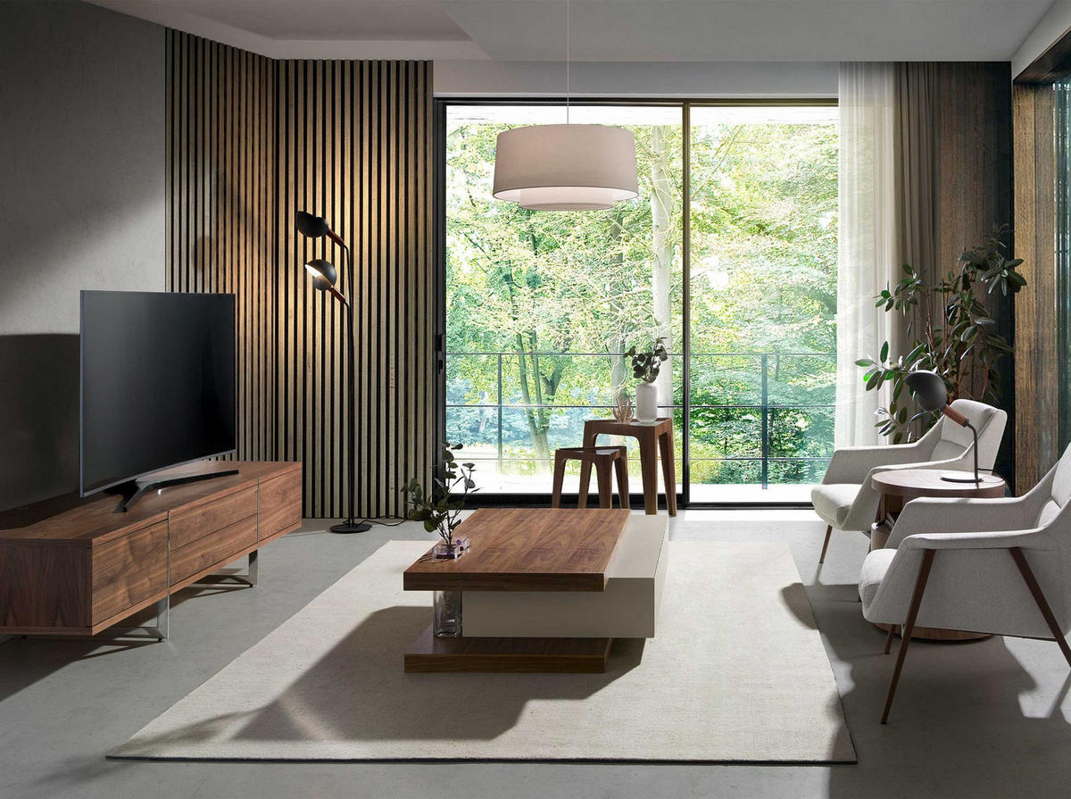 ECKTISCH Dreieckiger aus gehärtetem Glas und Nussbaum 45/39/42 cm - Transparent/Nussbaumfarben, Glas/Holz (39/45/42cm) - ANGEL CERDA