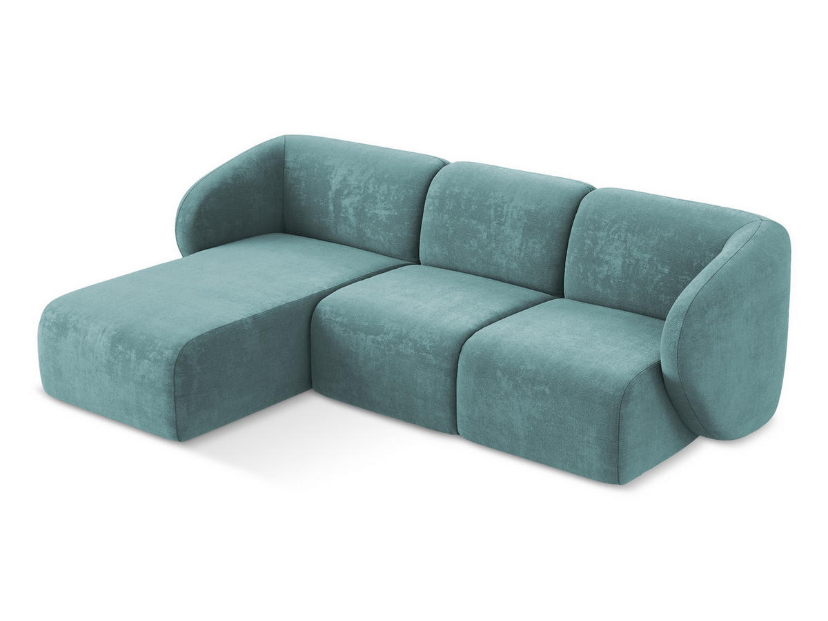 ECKSOFA Links Chenille Stoff Blau - Blaugrau/Schwarz, Holzwerkstoff/Kunststoff (248/166cm) - Makamii
