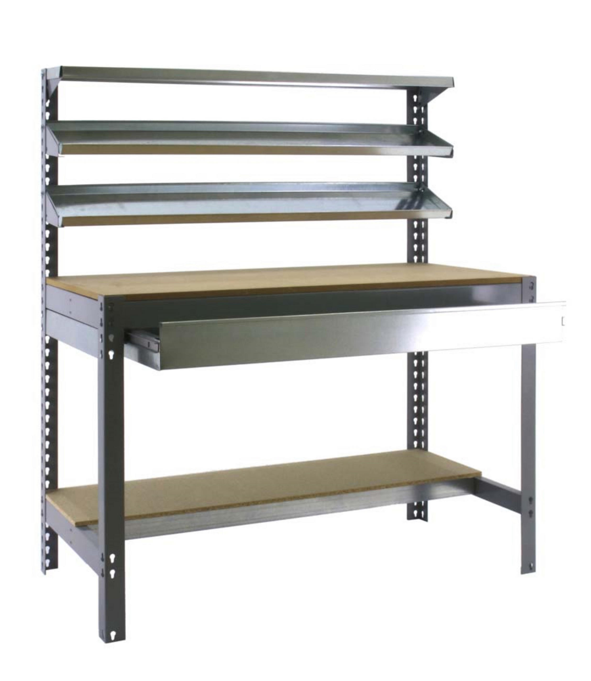 WERKBANK BUFFALO mit Frontablage und Schubfach | HxBxT 84x90x61cm | Traglast 400kg | Grau - Grau, Metall (90/84/61cm) - PROREGAL