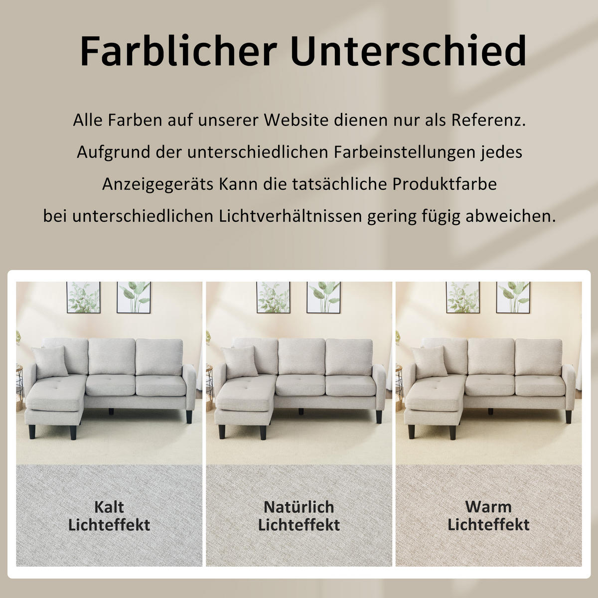 ECKSOFA Baumwoll-Leinenbezug mit modularer Chaiselongue Beige Grau Weiß 166/118/77 cm - Greige, Textil (166/118cm) - Redom
