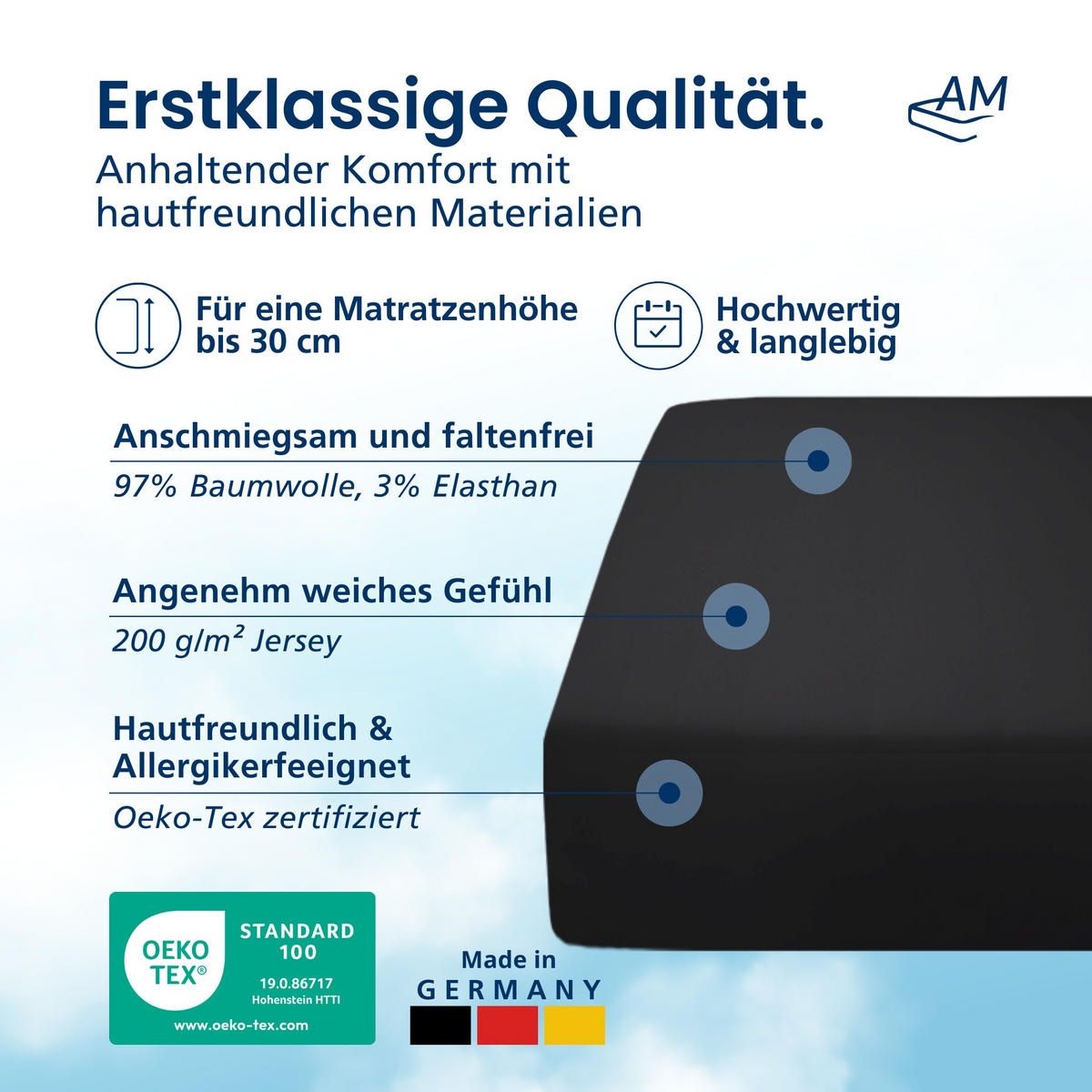 SPANNBETTLAKEN 90/200/25 cm Schwarz - Schwarz, Textil (90/200cm) - AM Qualitätsmatratzen