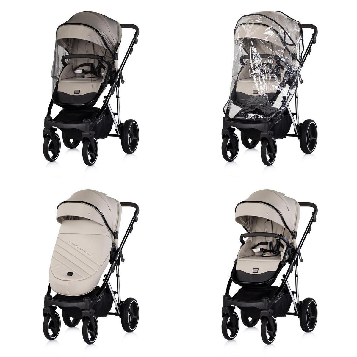 KOMBIKINDERWAGEN 3in1 Imperium beige Babyschale Babywanne Tasche Korb Gurt - Beige, Metall (98/59/110cm) - Chipolino
