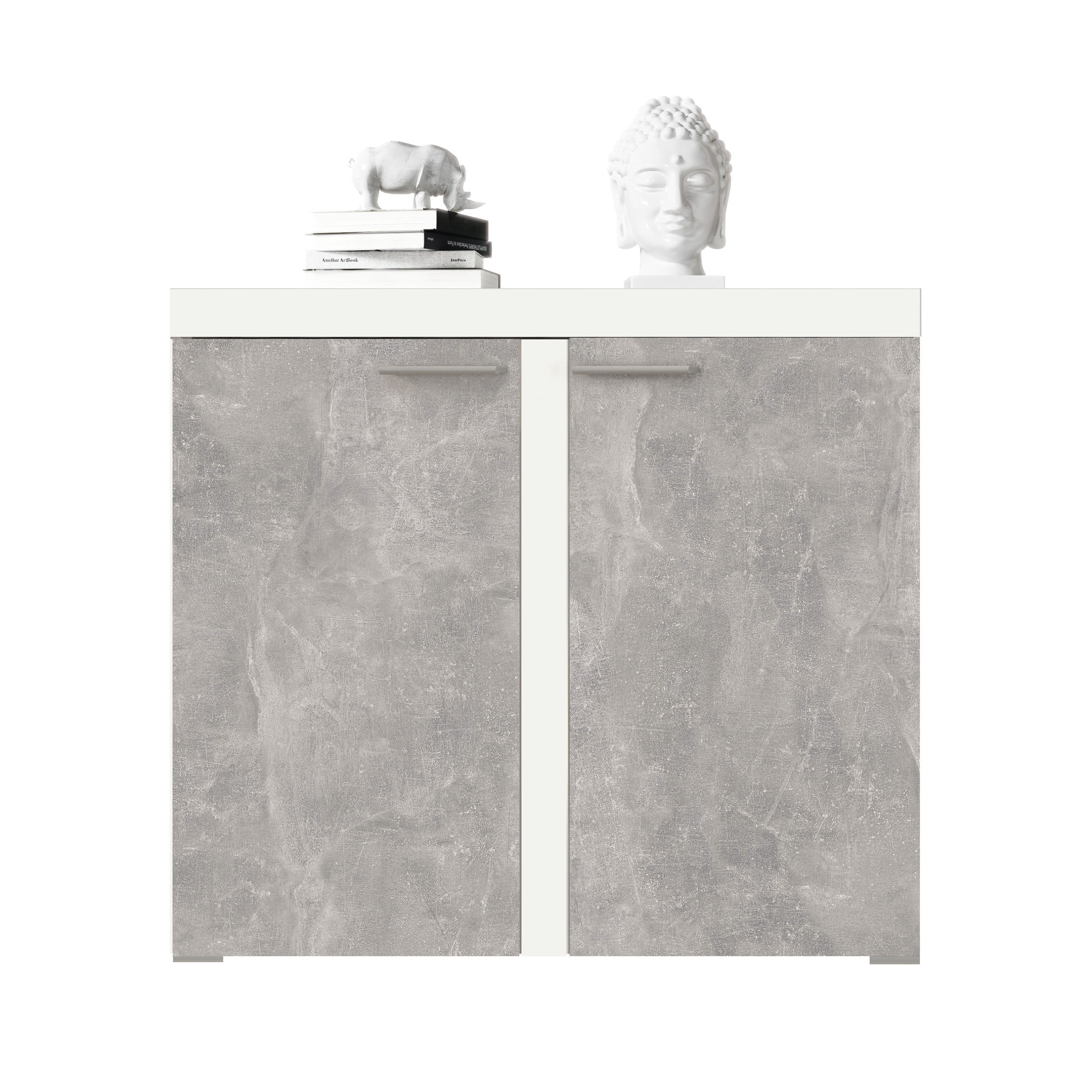 SIDEBOARD Spacoro 2D Weiß, Beton 97,2/82/40,3 cm – Schmale Kommode Eleganz - Hellgrau/Weiß, Holzwerkstoff/Kunststoff (97/82/40cm) - AX Living