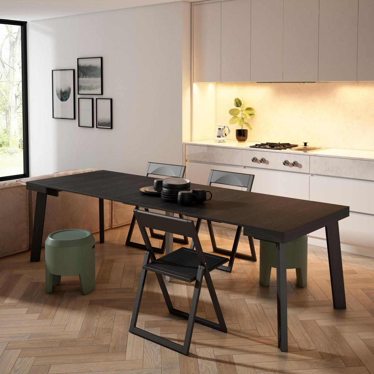 KONSOLENTISCH ausziehbar 58 bis 262cm, für 12 Gäste, schwarz, 90/58/73cm - Schwarz, Holzwerkstoff (90/262/73cm) - Skraut Home