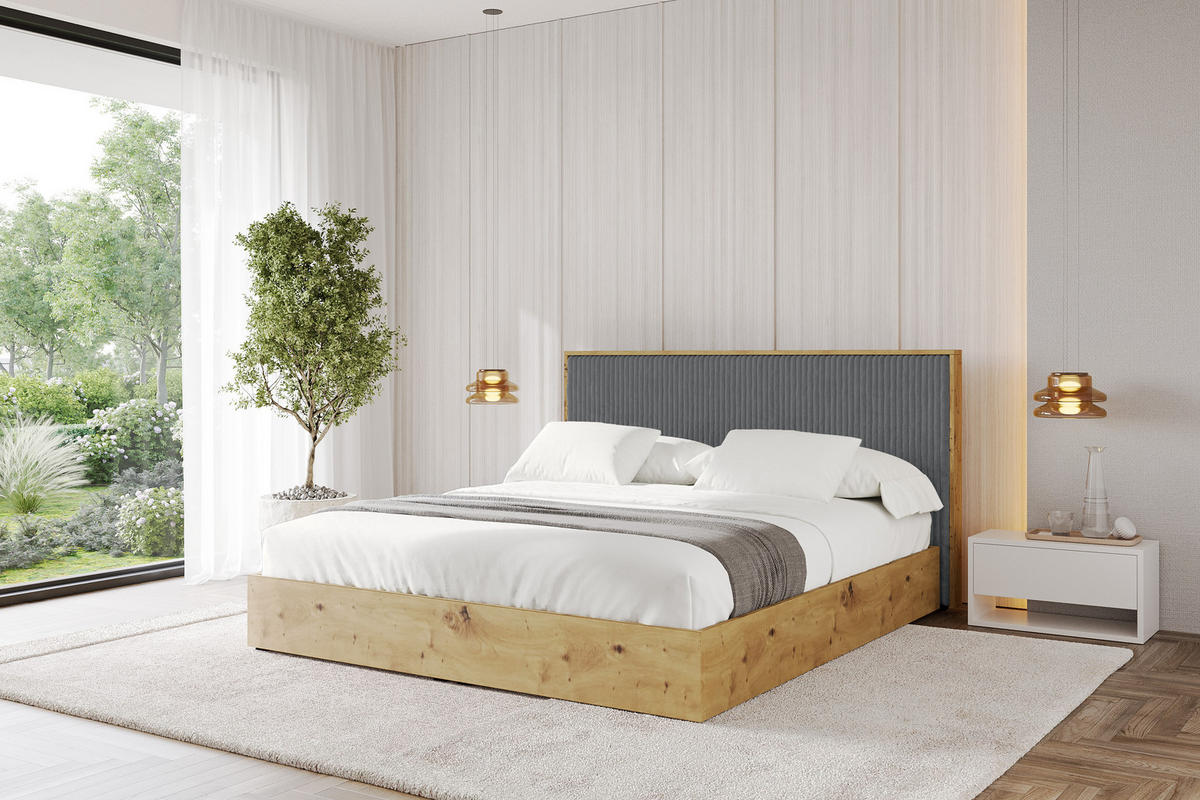 POLSTERBETT mit Bettkasten und Lattenrost, Boxbett mit Kopftei und Stauraum ohne Matratze - ENZO10 140x200 Dunkelgrau - Dunkelgrau, Holzwerkstoff/Textil (140/200cm) - ALTDECOR