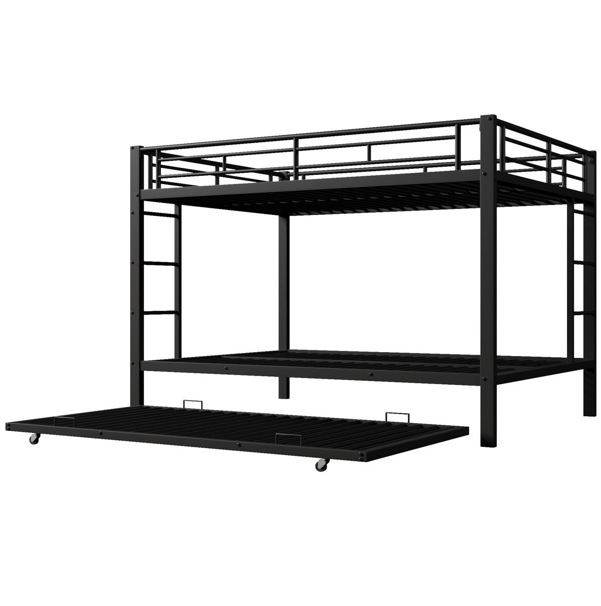 ETAGENBETT aus Metall 140x200 cm Schwarz mit Ausziehbett und hohen Geländern - Schwarz, Metall (140/200cm) - IVMEU