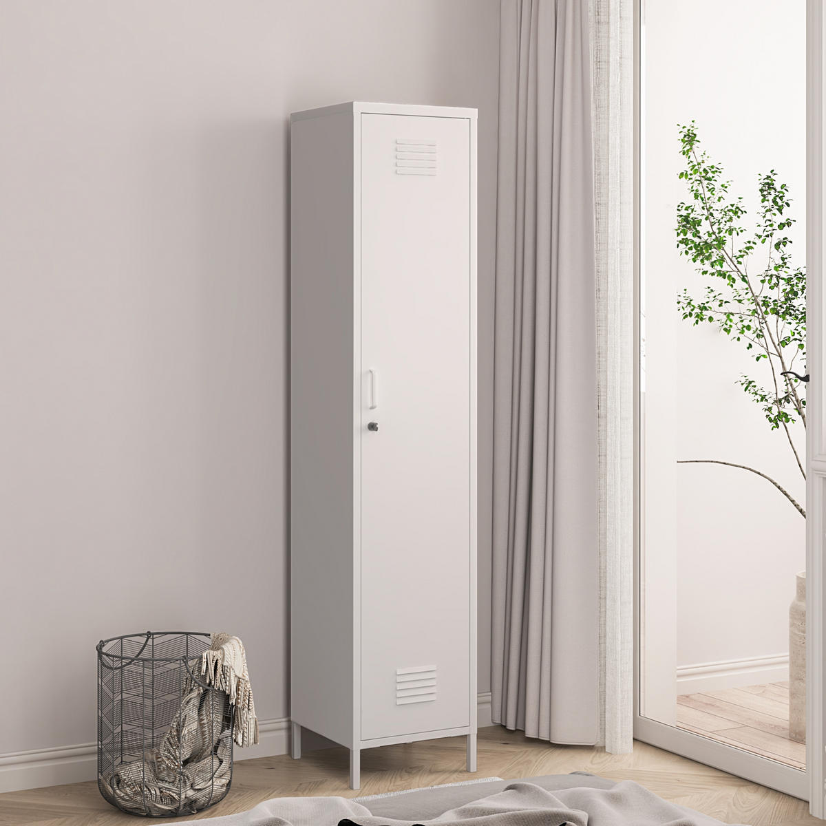 KLEIDERSCHRANK Seinäjoki - Weiß, Metall (38/180/38cm) - [en.casa]