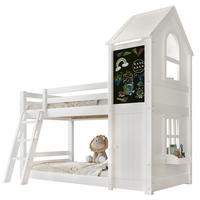 ETAGENBETT 90/200 cm Weiß mit Tafel und Dach für Kinder - Weiß, Holzwerkstoff (90/200cm) - OKWISH