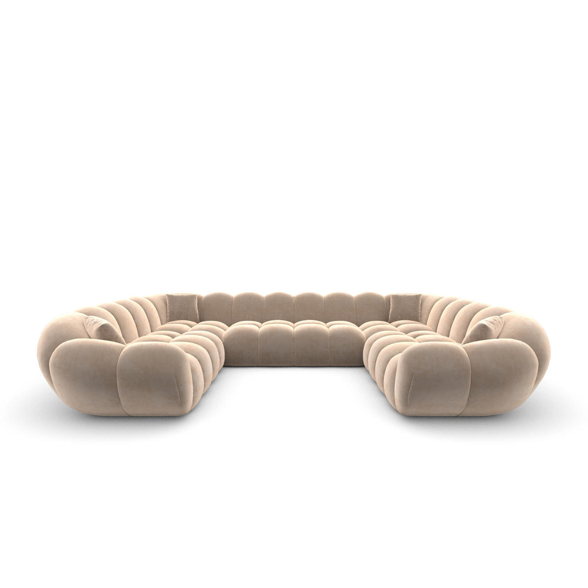 WOHNLANDSCHAFT Liva Beige Samtstoff U-Form XXL Panorama - Beige, Textil (316/70/258cm) - VAROYAL