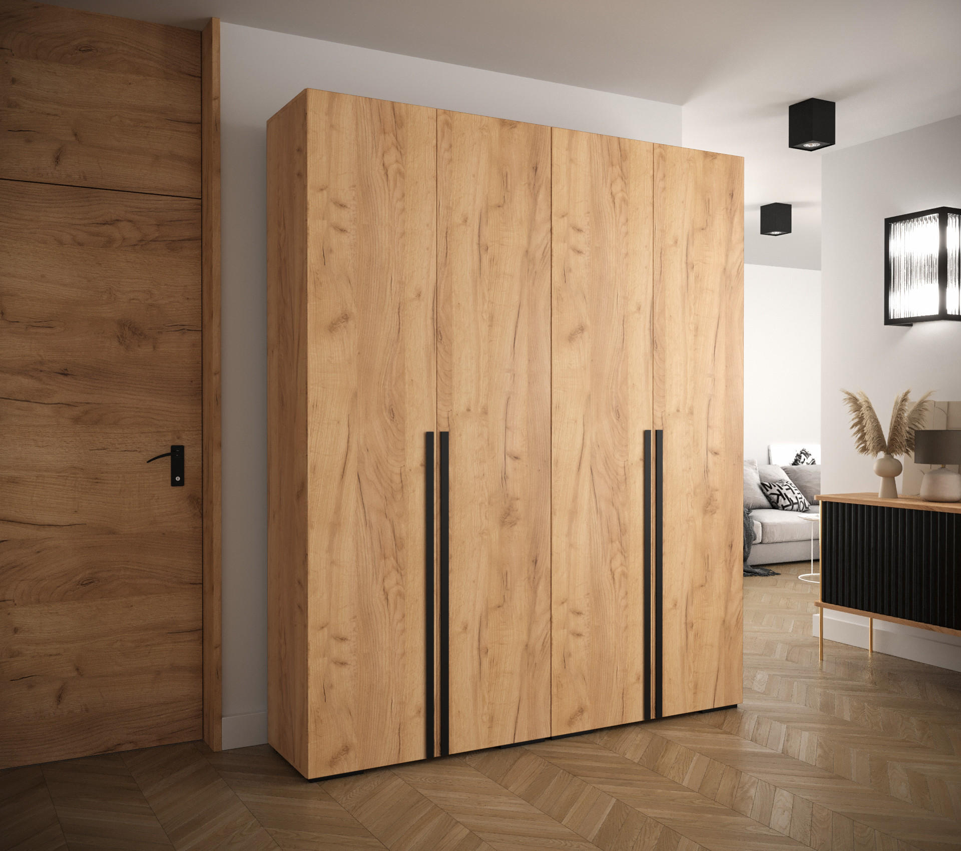 DREHTÜRENSCHRANK 236,7/200/47 4-türig - Alteiche/Goldfarben, Holz/Metall (200/236.7/47cm) - Abiks Möbel