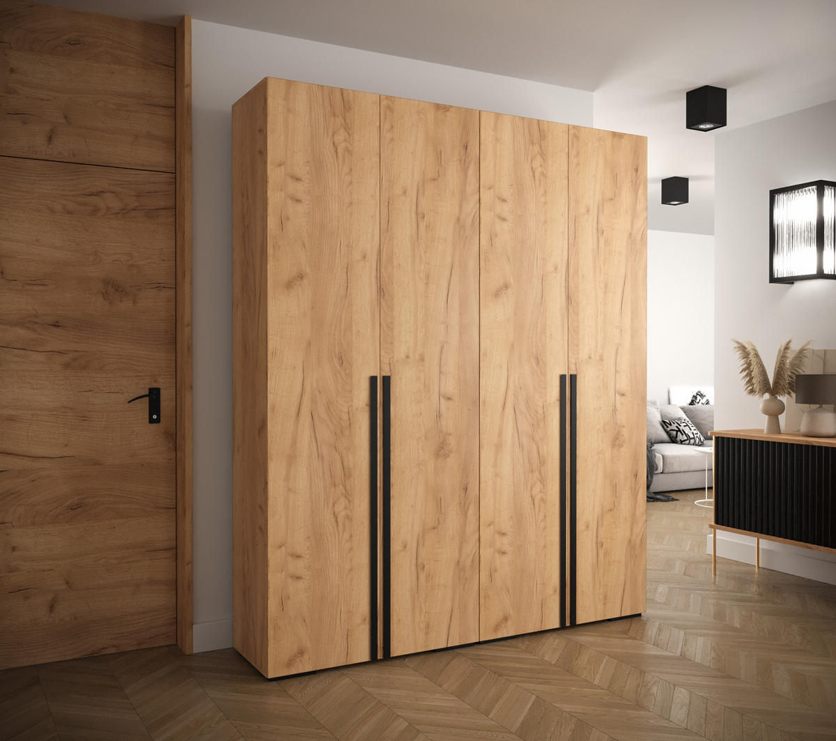 DREHTÜRENSCHRANK 236,7/200/47 4-türig - Alteiche/Goldfarben, Holz/Metall (200/236.7/47cm) - Abiks Möbel