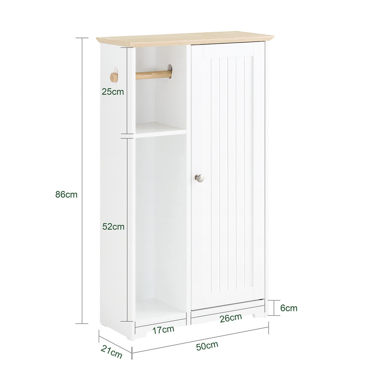 BADEZIMMERSCHRANK Weiß - Weiß/Naturfarben, Holz/Holzwerkstoff (50/86/21cm) - SoBuy