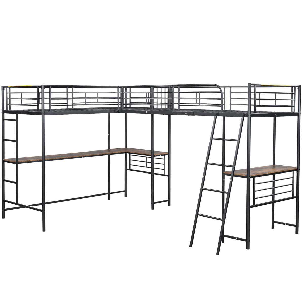 VISOKI krevet 90/200 cm s radnim stolom, dvostrukim ljestvama i visokim ogradama, Crni - crna, metal (90/200cm) - Redom
