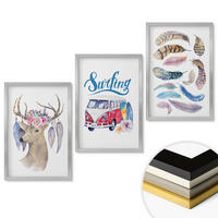 WANDBILDER 3er Set - 40x60 cm Silberner Rahmen - Blumenwagen mit Geweih - Silberfarben, Kunststoff (40/60cm) - ArtPrintCave