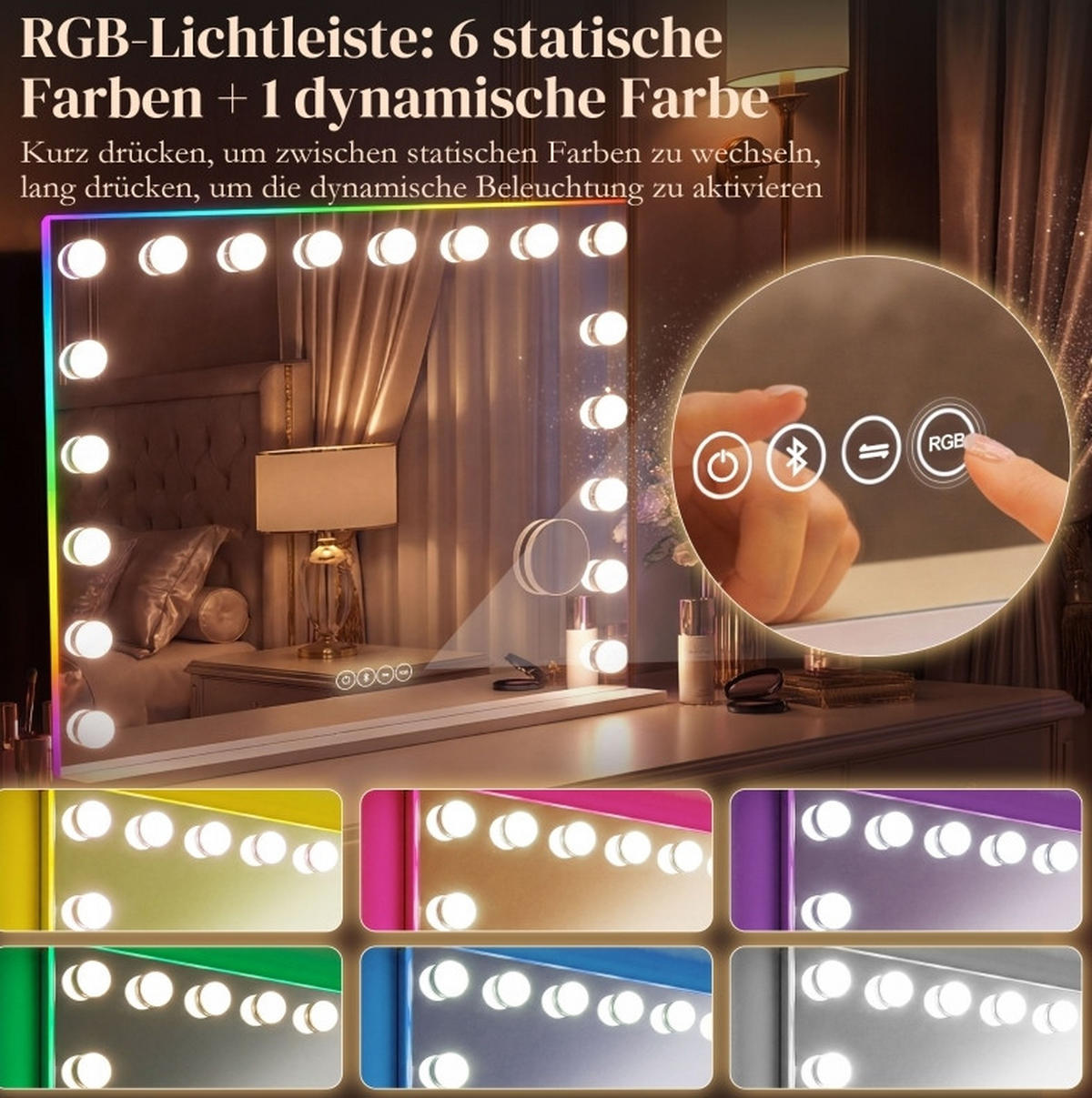WANDSPIEGEL 80/14/60 cm weiß aus Glas mit LED, RGB und Bluetooth - Weiß, Glas (14/60/80cm) - OKWISH