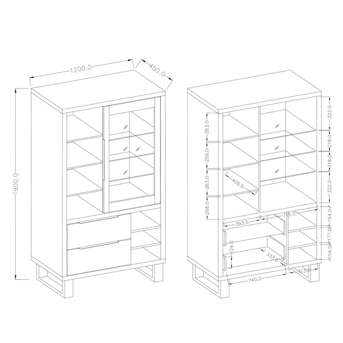 VITRÍNA Eden Dřevo a kov - hnědá, kompozitní dřevo (120/190/45cm) - Petits-meubles