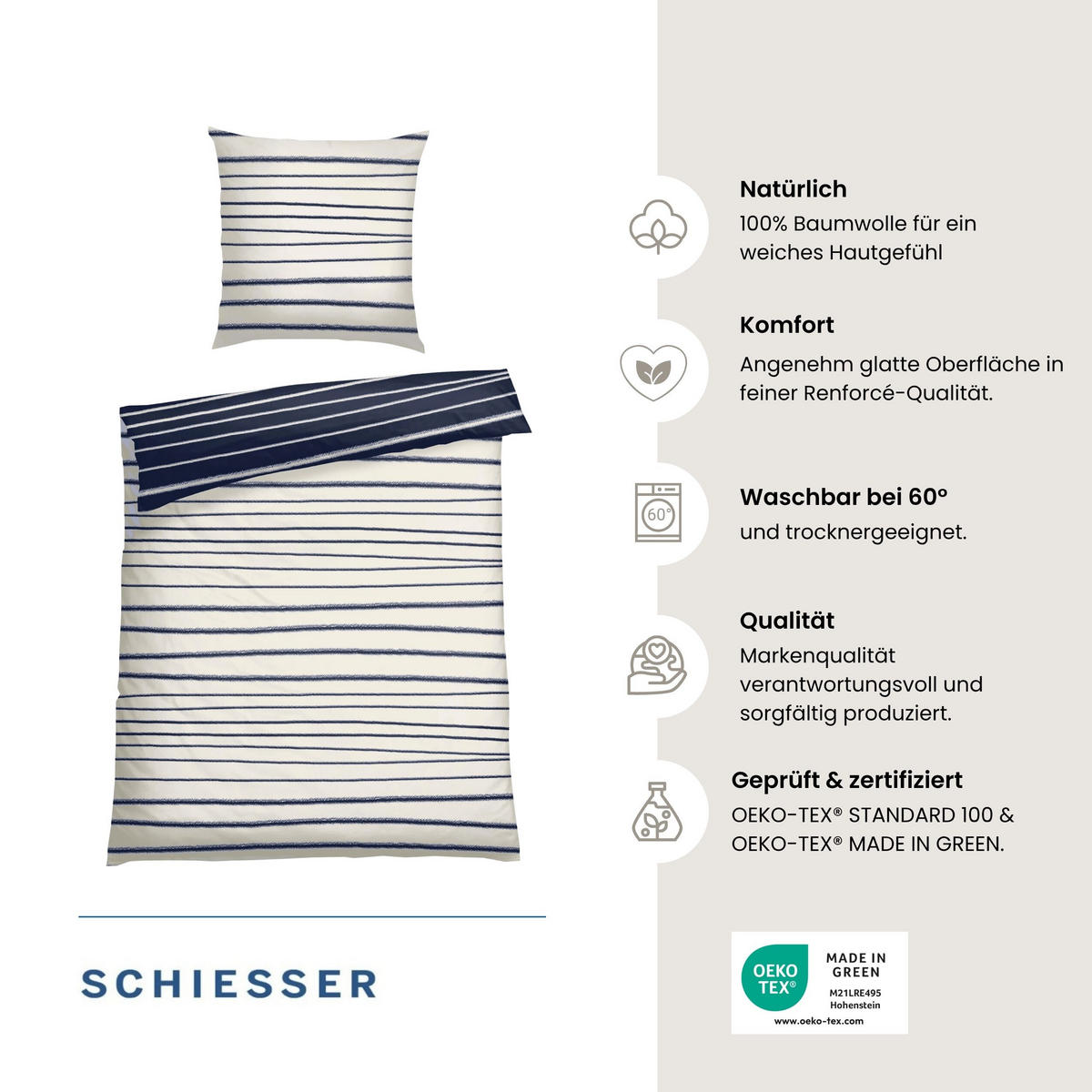 BETTWÄSCHESET Wesley - Renforcé - 2-teilig - 135x200 cm - Blau - Blau, Textil (135/200cm) - SCHIESSER