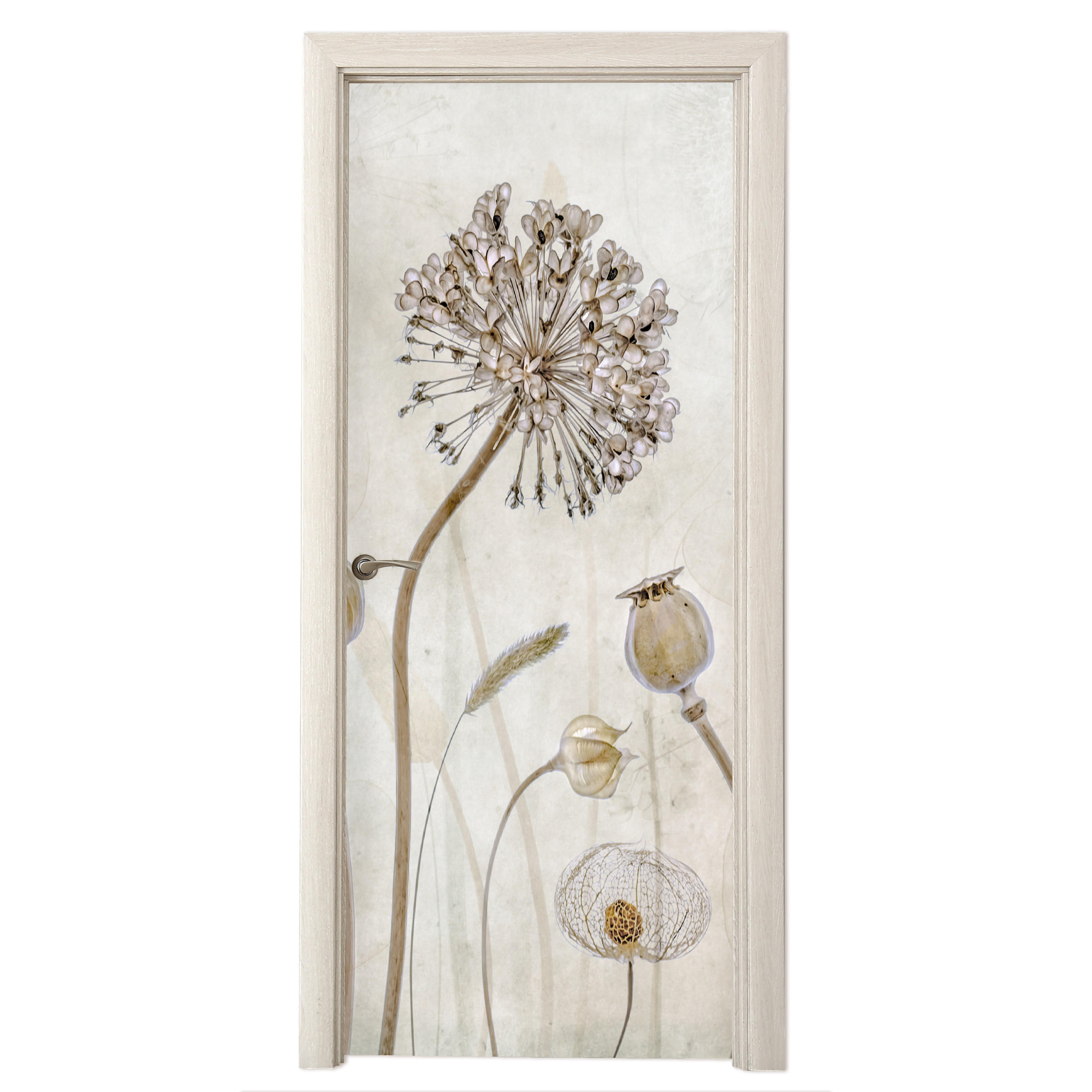 TÜRAUFKLEBER Blumen - Aquarell - Stilleben - Braun - Vintage 90x235 cm - Türtapete - Ecru, Kunststoff (90/0.1cm) - MuchoWow