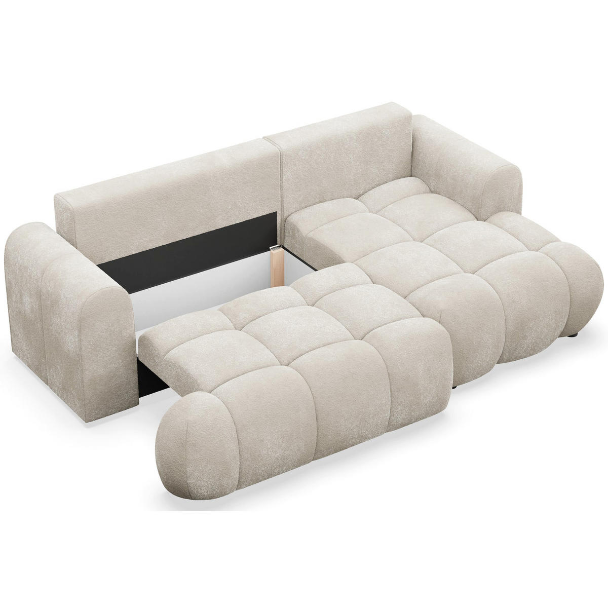 ECKSOFA Ombo Mini, Creme Plüsch, rechtsseitig - Creme/Schwarz, Kunststoff/Textil (155/246cm) - Selsey
