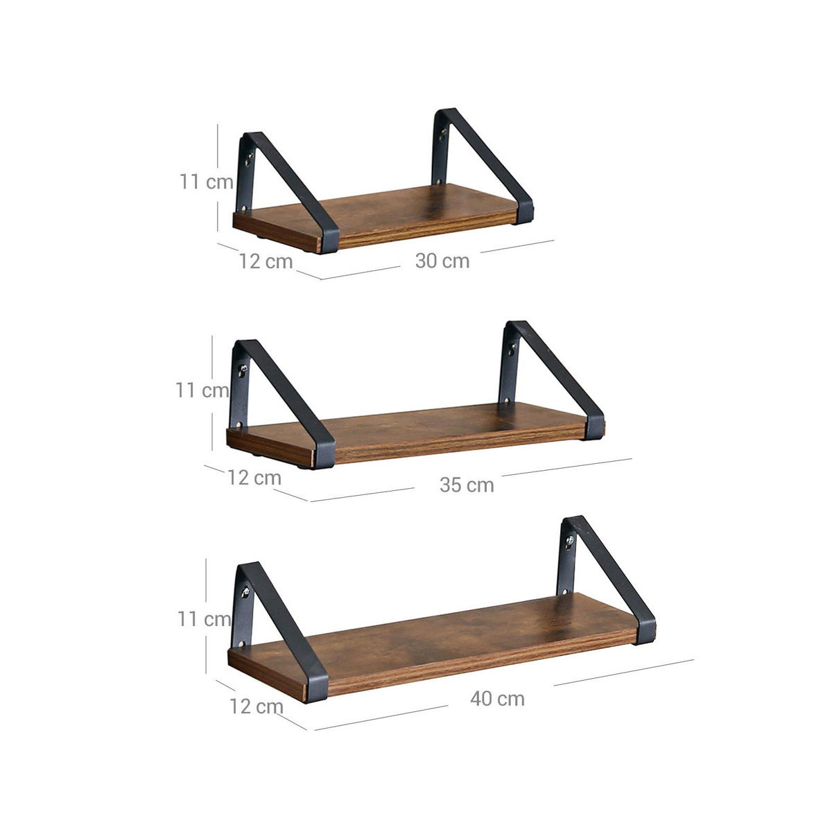 WANDREGAL SCHWEBEREGAL 3ER-SET - Braun, Holzwerkstoff (12/11/30cm) - Hansiro