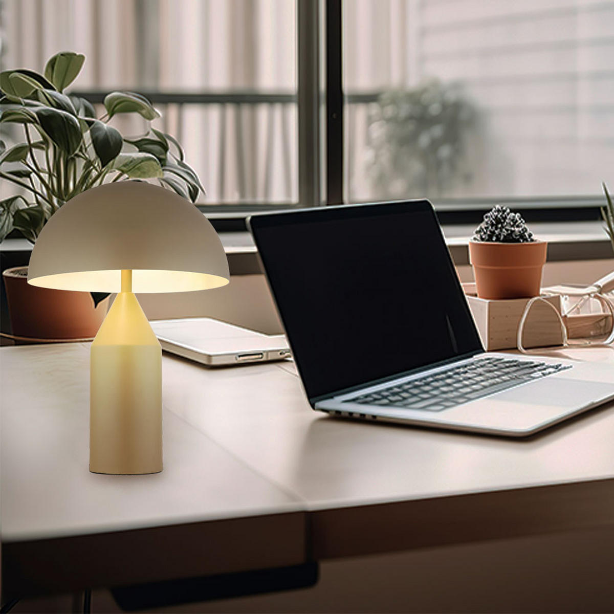 LED TISCHLEUCHTE Metall Beige Sand - Beige, Glas (28/28/39cm) - Globo Lighting