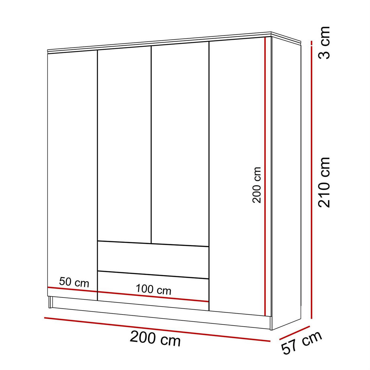 KLEIDERSCHRANK AURORA 4D2SZ in KASCHMIR mit Schubladen - Kaschmir/Goldfarben, Holzwerkstoff (200/213/57cm) - Lookway