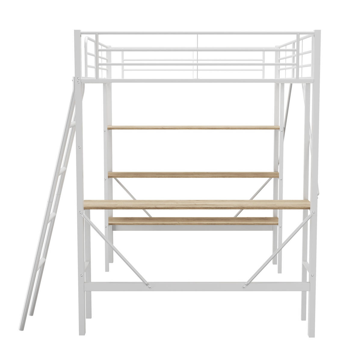 HOCHBETT 90/200 cm Weiß Metallbett mit Schreibtisch und Ablagen - Weiß, Holzwerkstoff (90/200cm) - OKWISH