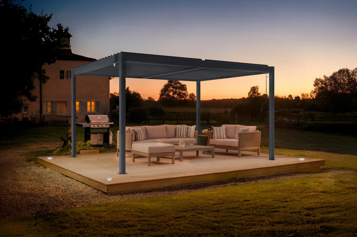 PERGOLA BIOKLIMATISCHE SELBSTTRAGENDE Piana grauem 4m x 3m - Grau, Metall (304/218/304cm) - Cazeboo