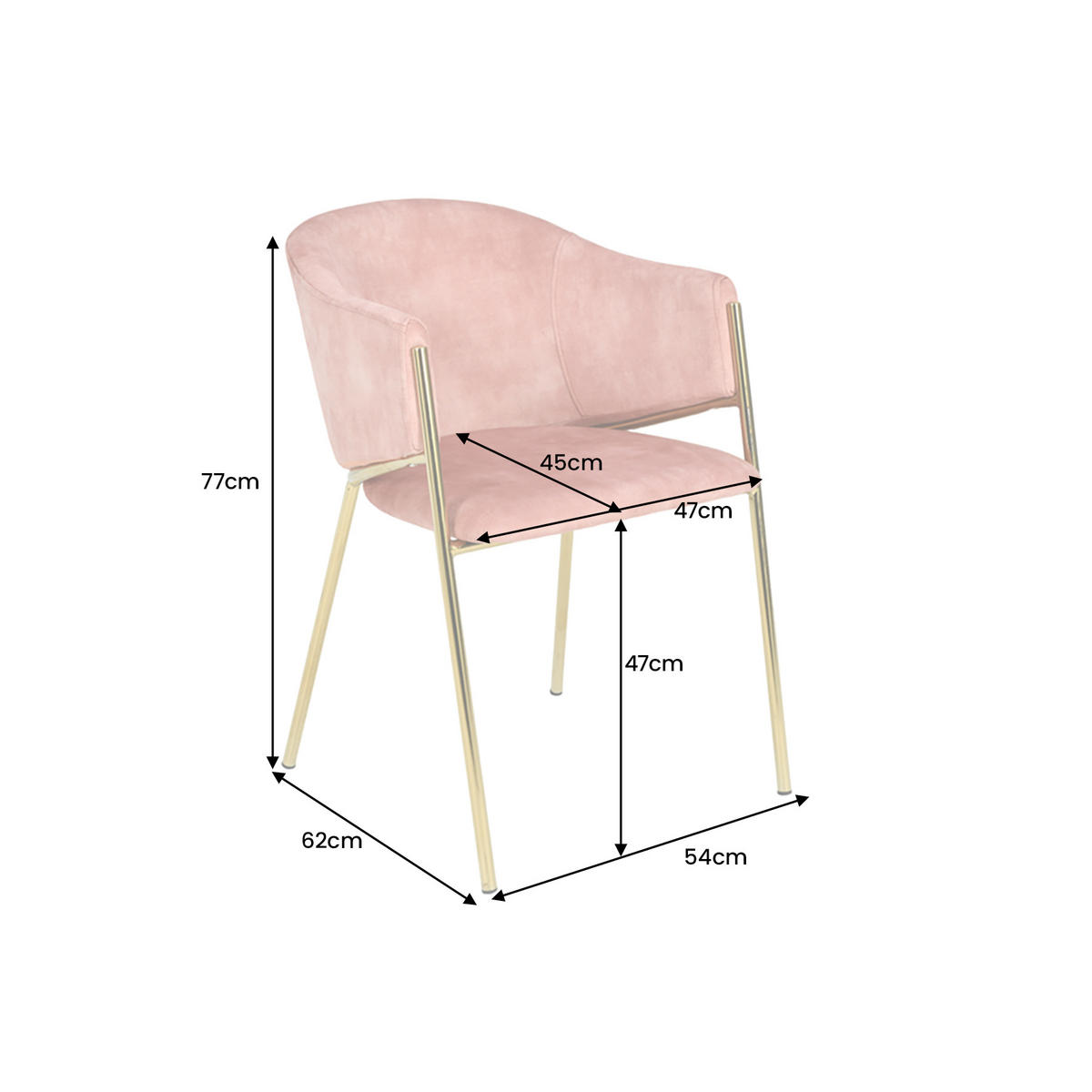 STUHL NOBLESSE Samt Rosé 80 cm - Goldfarben/Rosa, Textil/Metall (52/77/60cm) - riess-ambiente