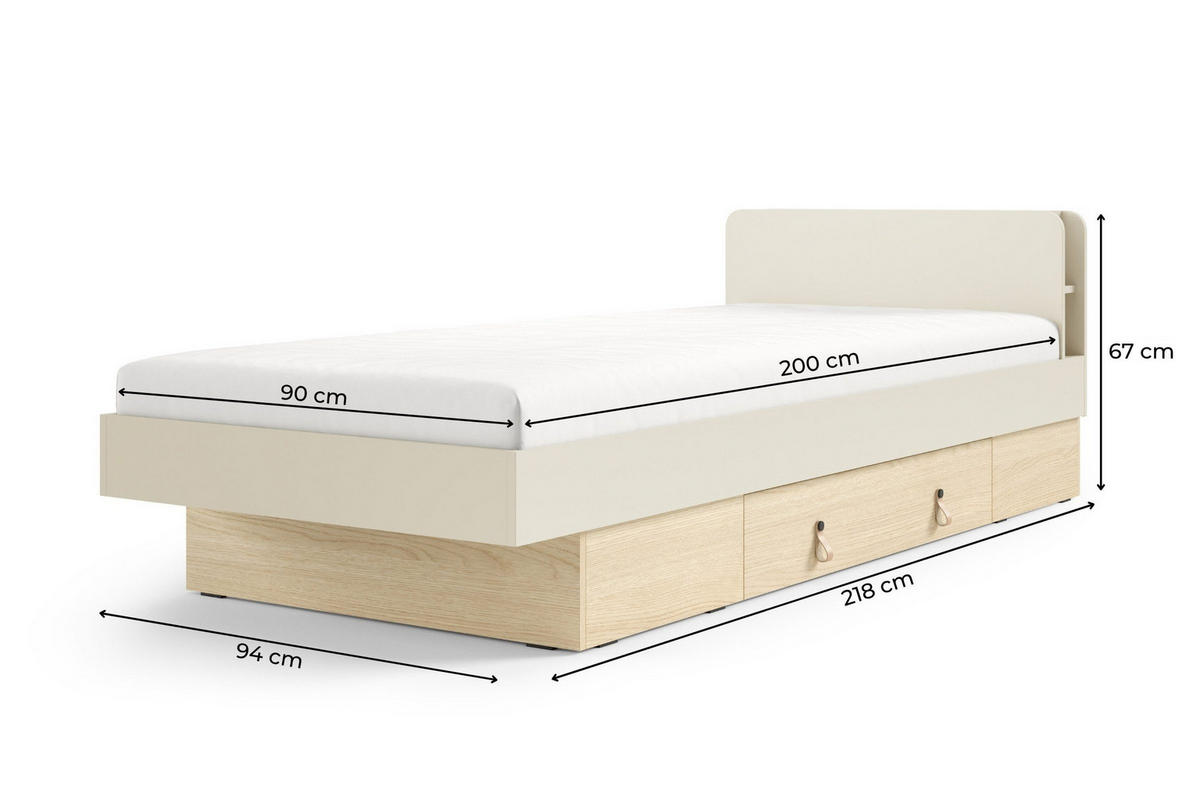 JUGENDBETT SOVI 18 90 / 200 cm in Macadamia / Eiche Mavelie - Eichefarben/Beige, Holzwerkstoff (90/200cm) - Deine Möbel 24