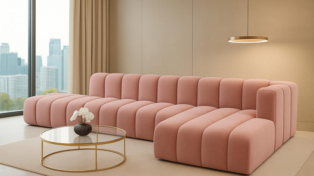 ECKSOFA Mit Hocker GRAND L, Stoff Salvador, Rosa, Rechts - Rosa, Holz (386/179cm) - Kaiser Möbel