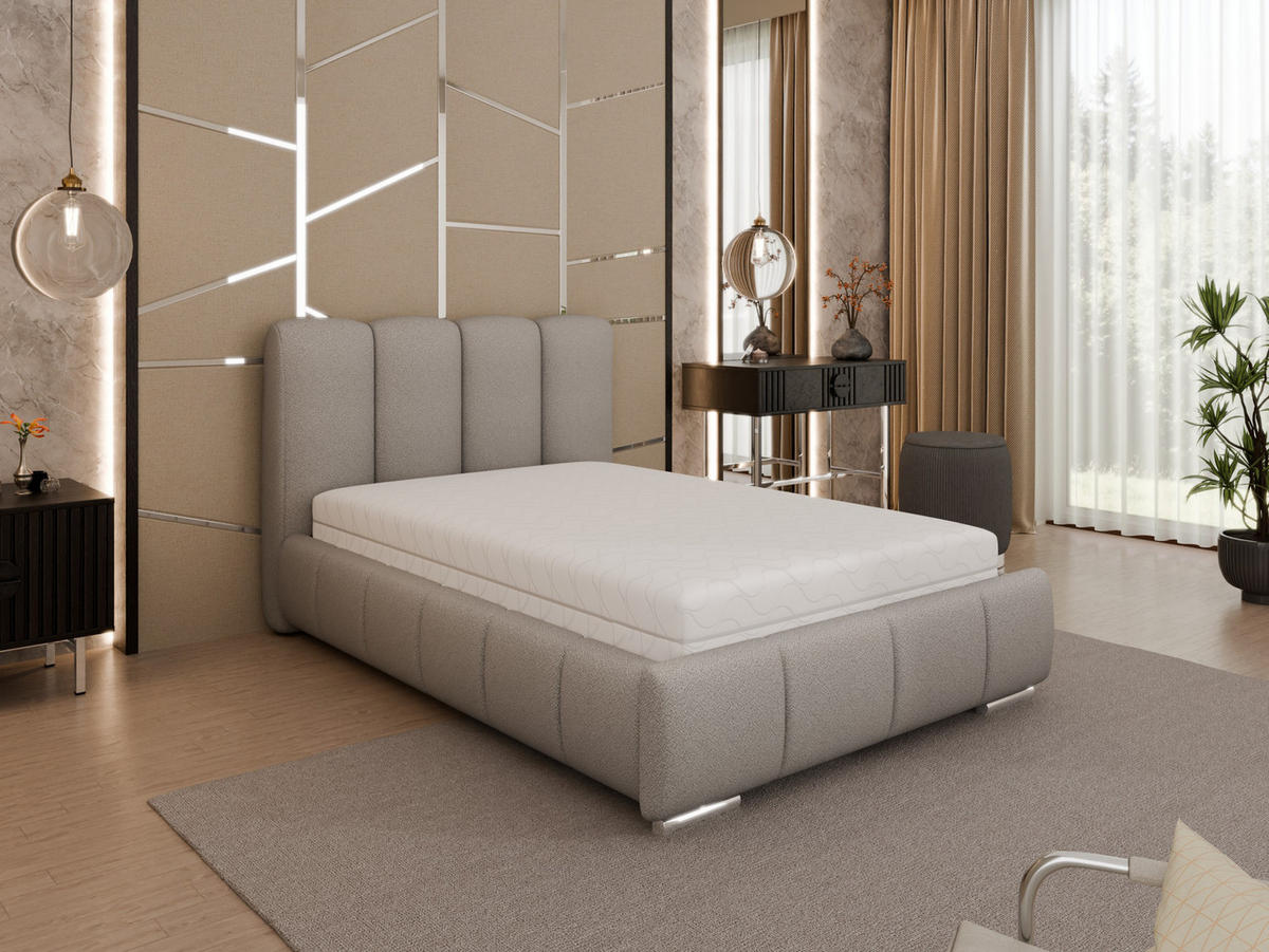POLSTERBETT Zaira 120x200cm – Elegantes Polsterbett für modernen Wohnstil , Taschenfederkernmatratze Pocket (19cm), hellgrau - Hellgrau, Holz (120/200cm) - Homesy
