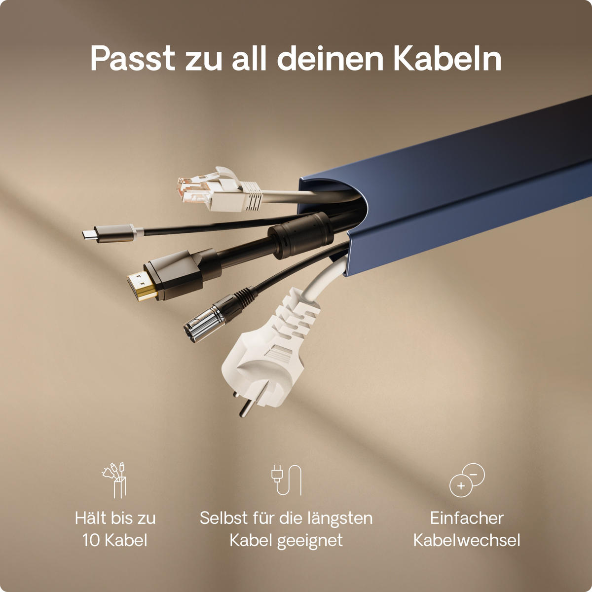 MAGNETISCHER Kabelkanal Schreibtisch Blau, 37x5x2,5cm - Blau, Metall (37/5/2.5cm) - Desktronic
